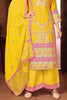 Yellow Color Crepe Silk Resham And Sequins Embroidered Suit With Palazzo