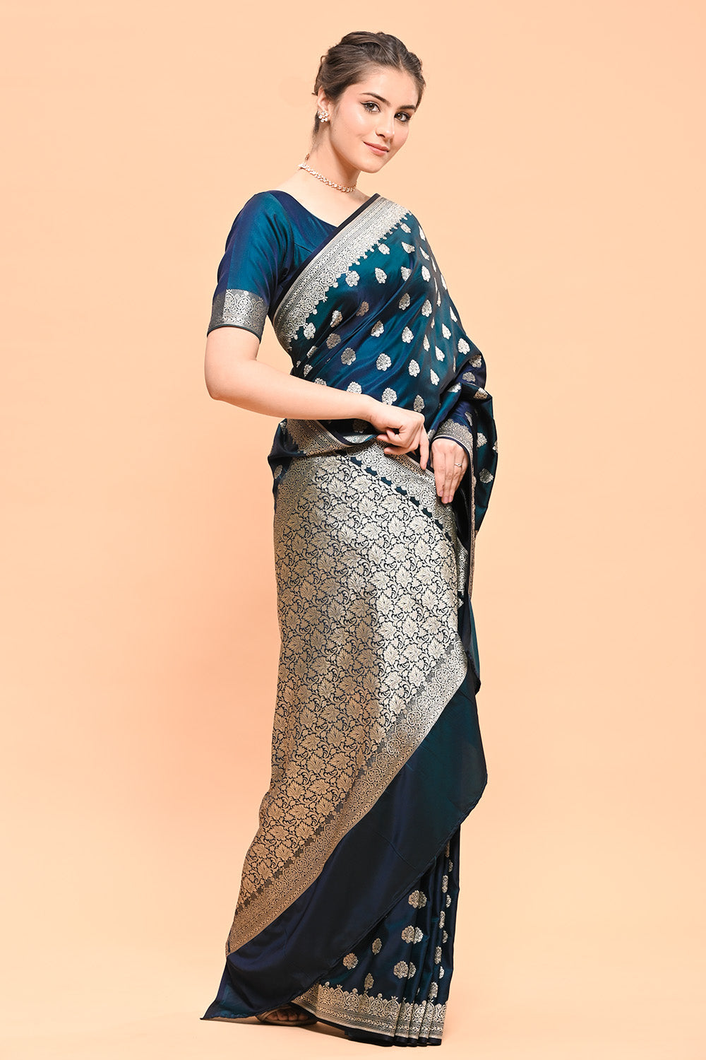 Peacock Blue Color Woven Banarasi Silk Saree