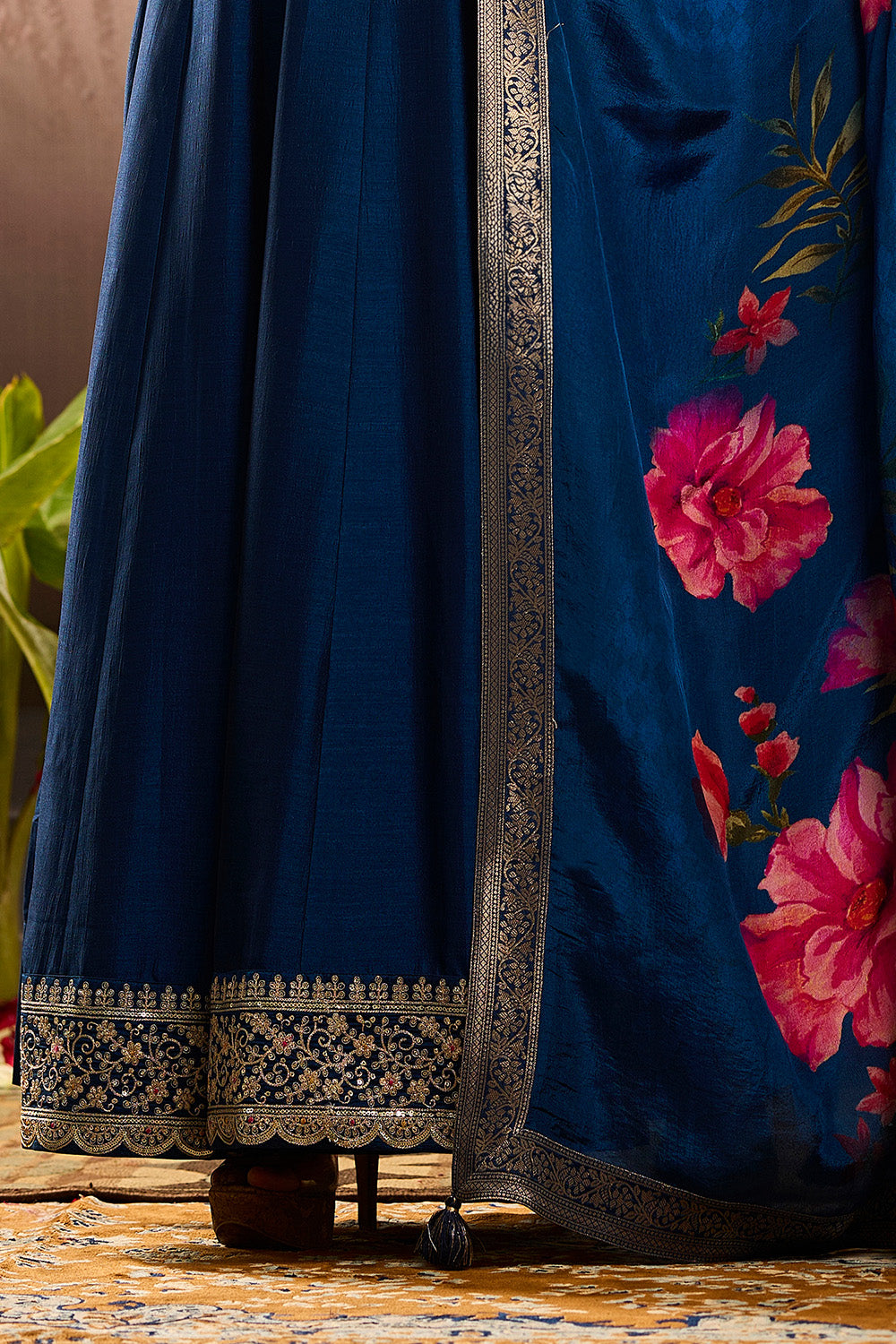 Blue Color Silk Embroidered Anarkali Kurti With Dupatta