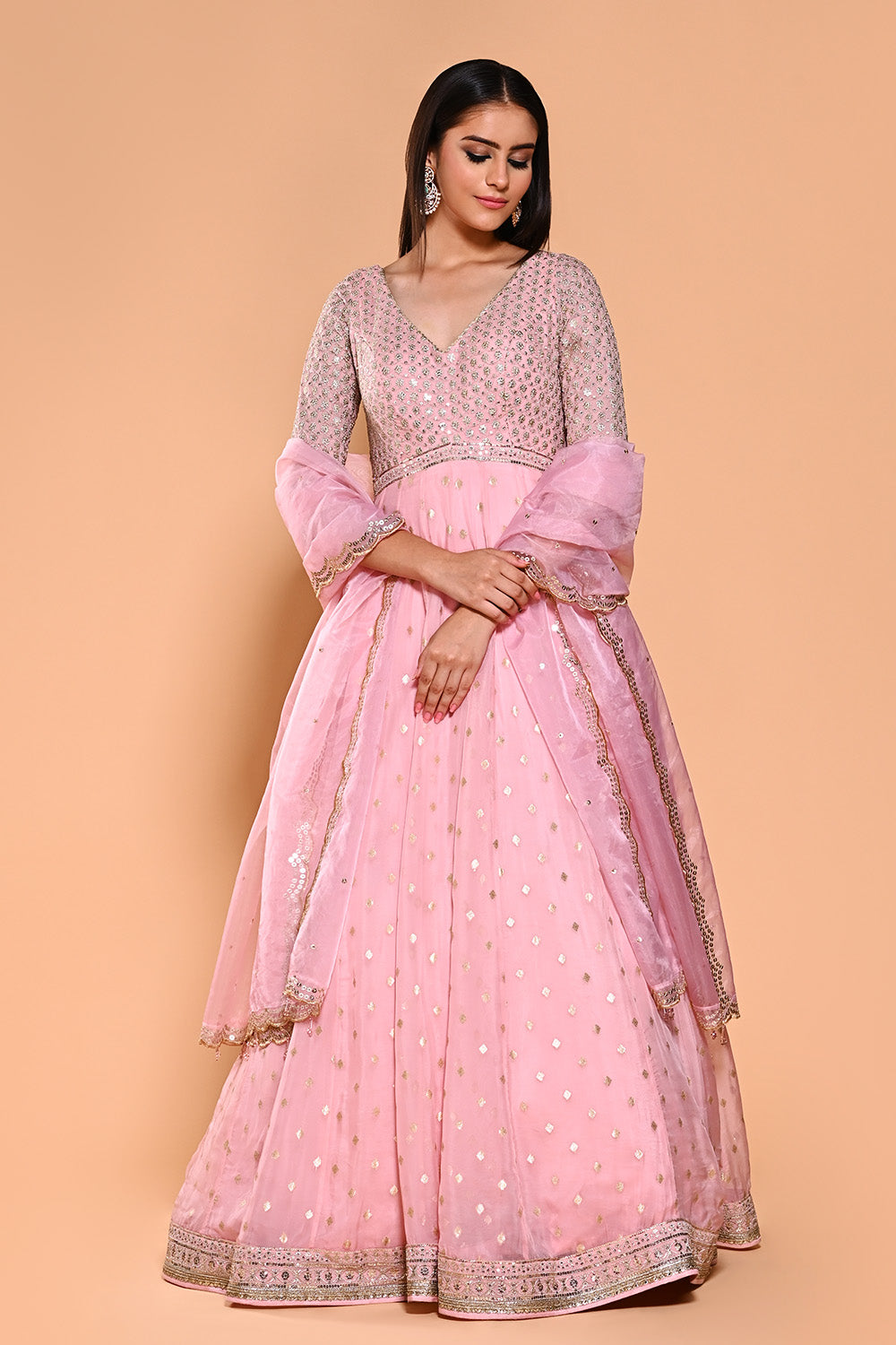 Pink Color Organza Georgette Embroidered Anarkali Suit