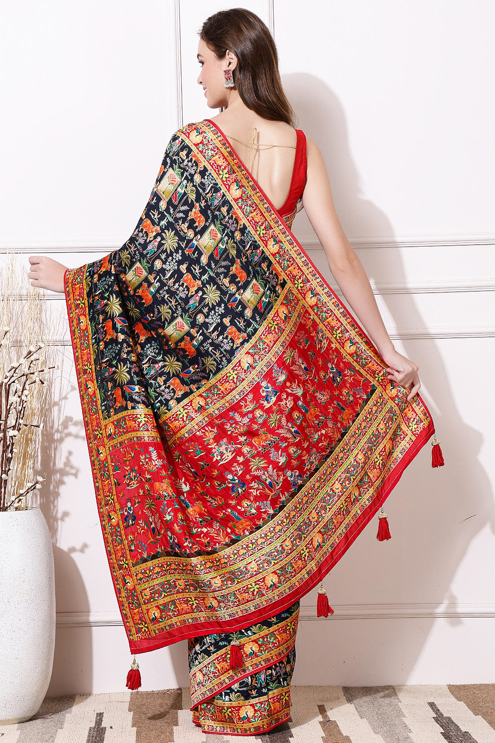 Black Color Silk Kalamkari Handloom Saree