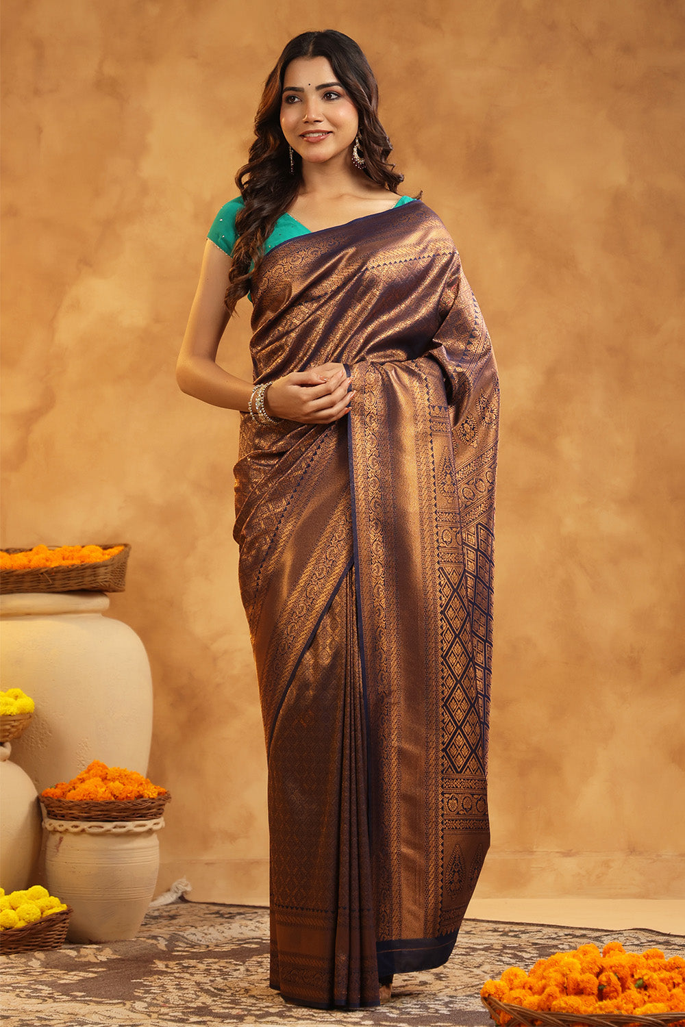 Navy Colour Silk Zari Woven Saree