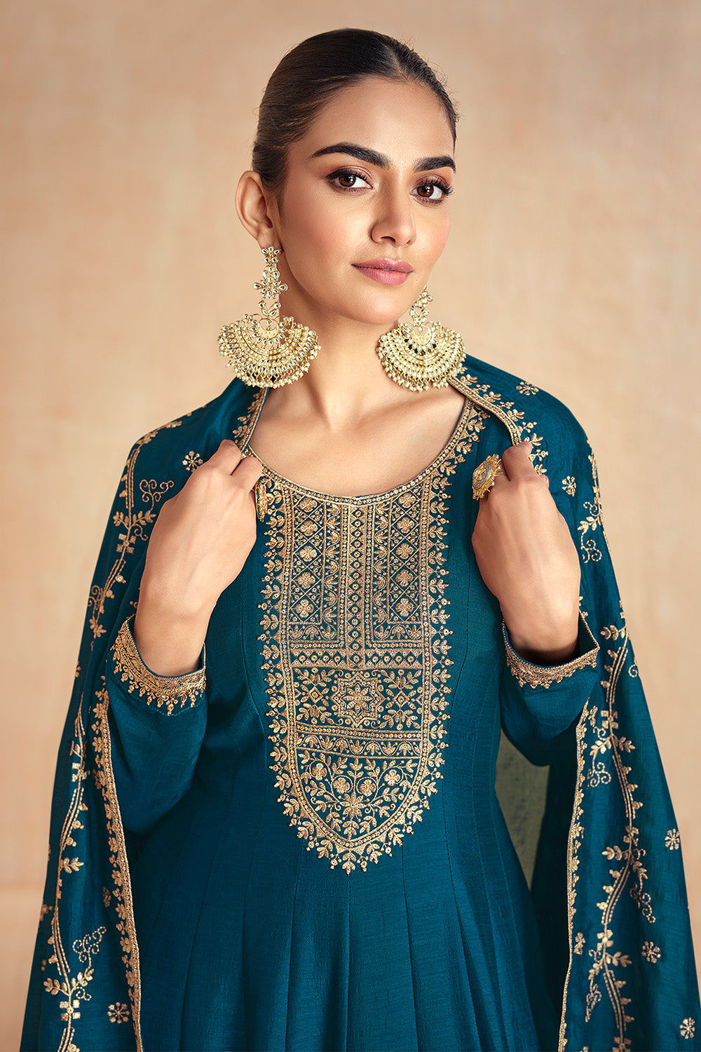 Royal Blue Color Silk Embroidered Anarkali Suit