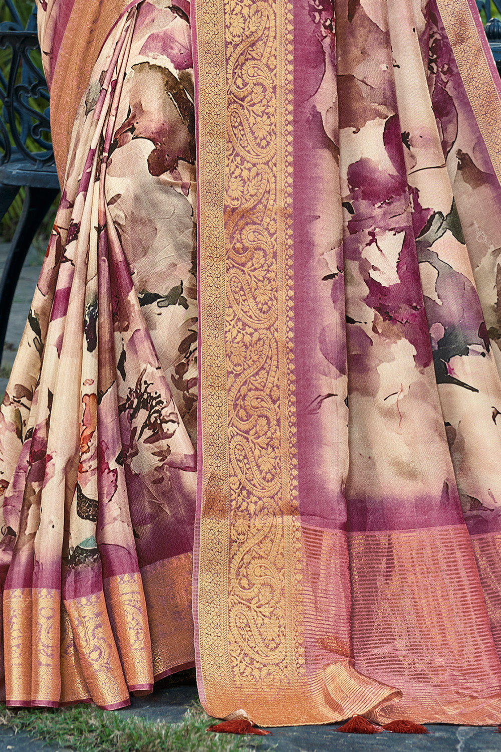 Mauve Color Modal Silk Printed & Woven Saree