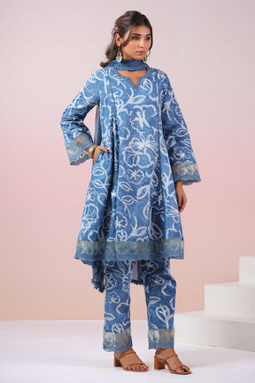 Blue Colour Cotton Printed Anarkali Suit