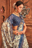 Beige & Navy Color Cotton Digital Printed Saree