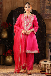 Hot Pink Color Silk Gota Patti Embroidered Anarkali Suit