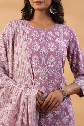 Mauve Color Printed Cotton Straight Suit