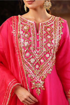 Hot Pink Color Silk Gota Patti Embroidered Anarkali Suit