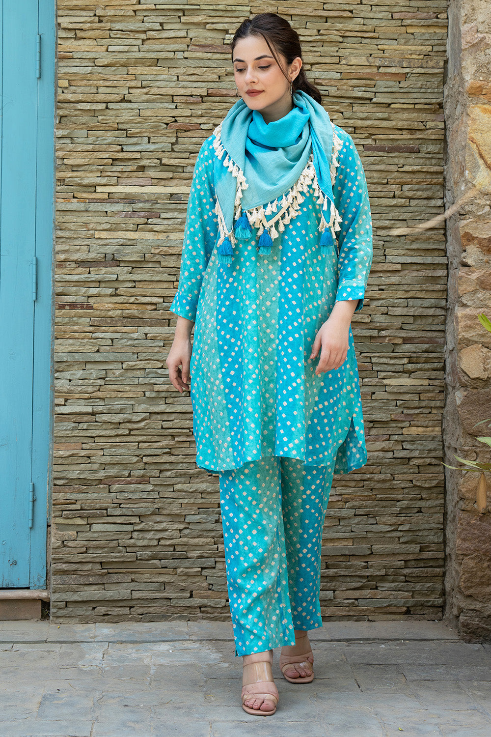 Turquoise  Color Printed Rayon Suit