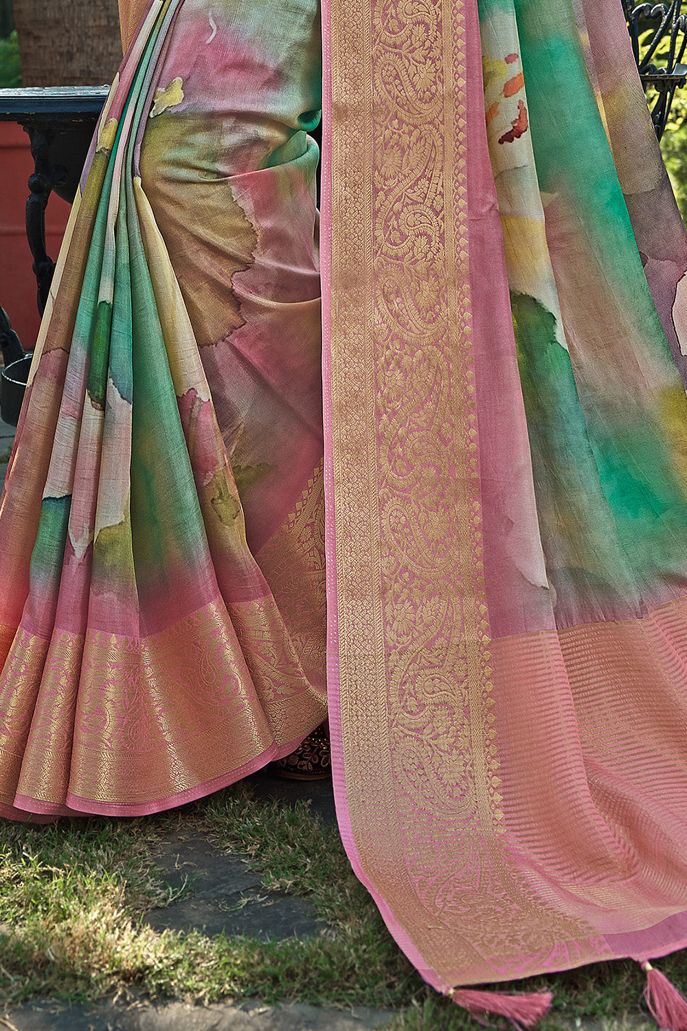 Dusty Pink Color Modal Silk Printed & Woven Saree