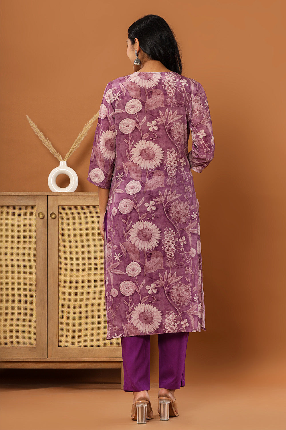 Purple Color Crepe Printed Straight Suit
