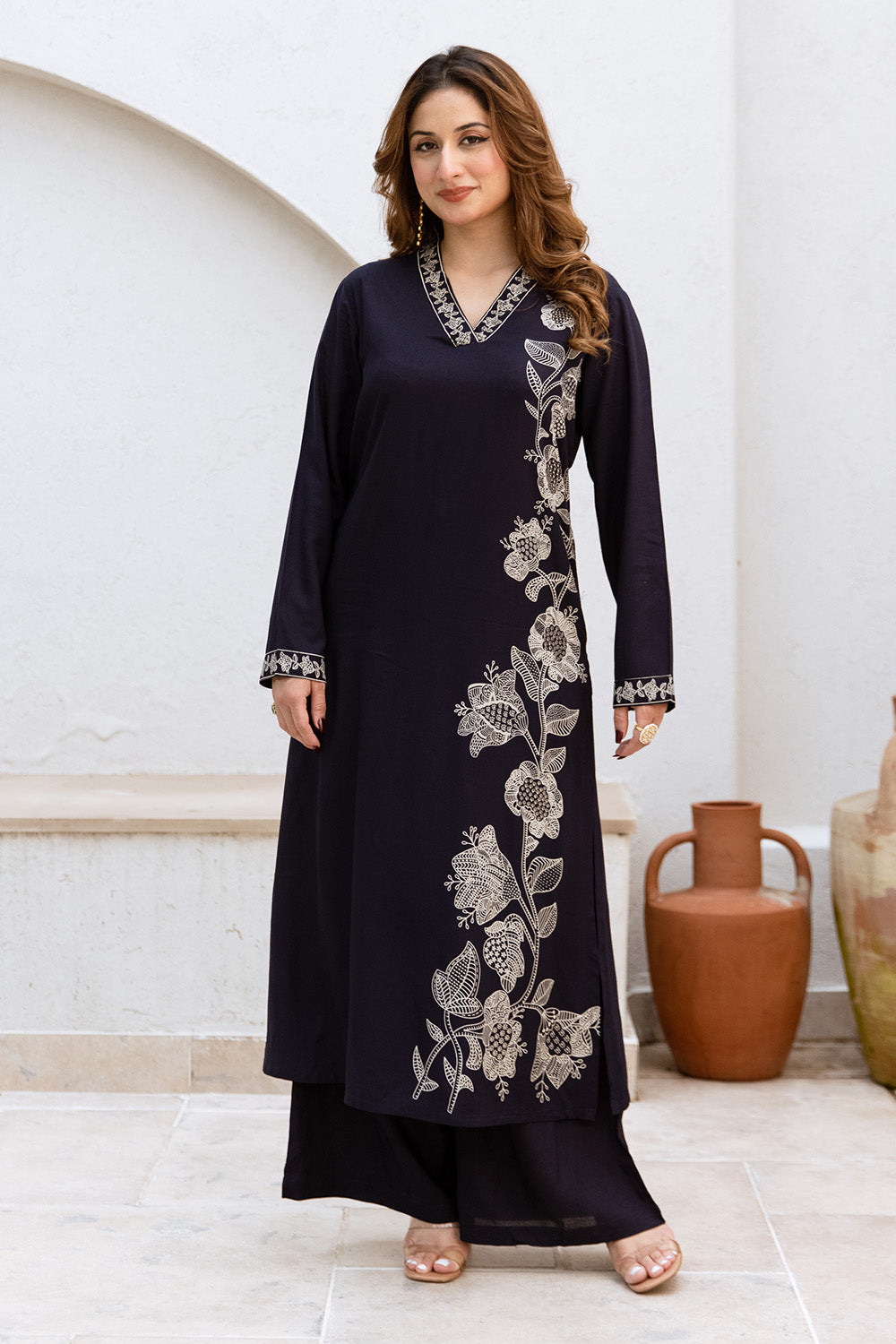 Black Colour Rayon Floral Printed Long Kurti With Palazzo