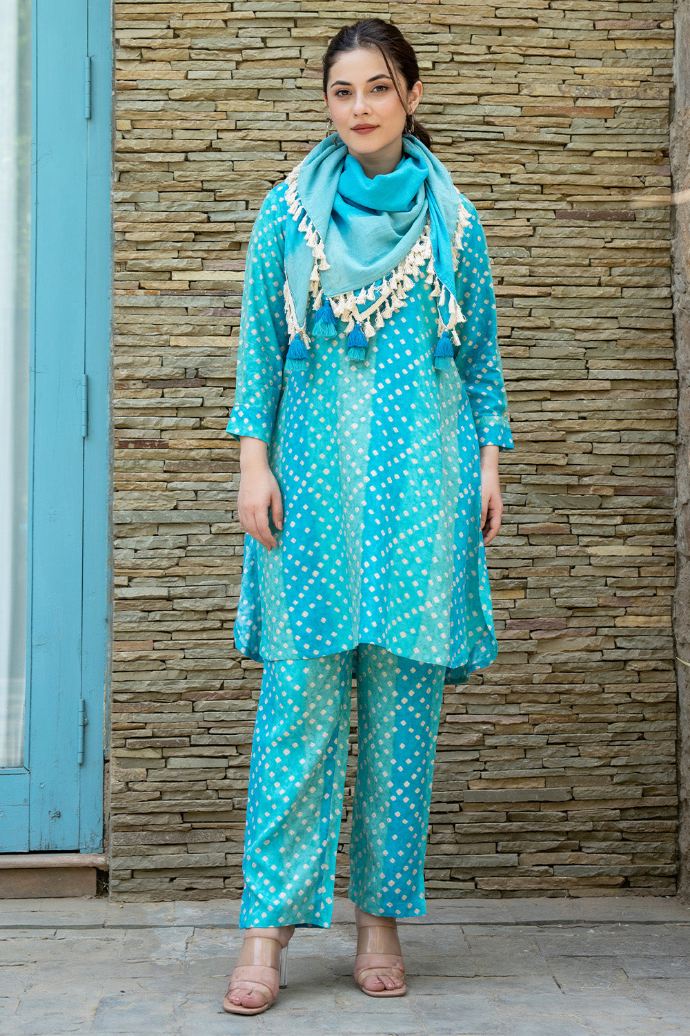 Turquoise  Color Printed Rayon Suit