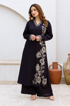 Black Colour Rayon Floral Printed Long Kurti With Palazzo