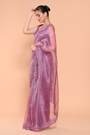 Mauve Color Organza Tissue Saree