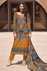 Dusty Mustard Color Spun Printed Unstitched Suit Material