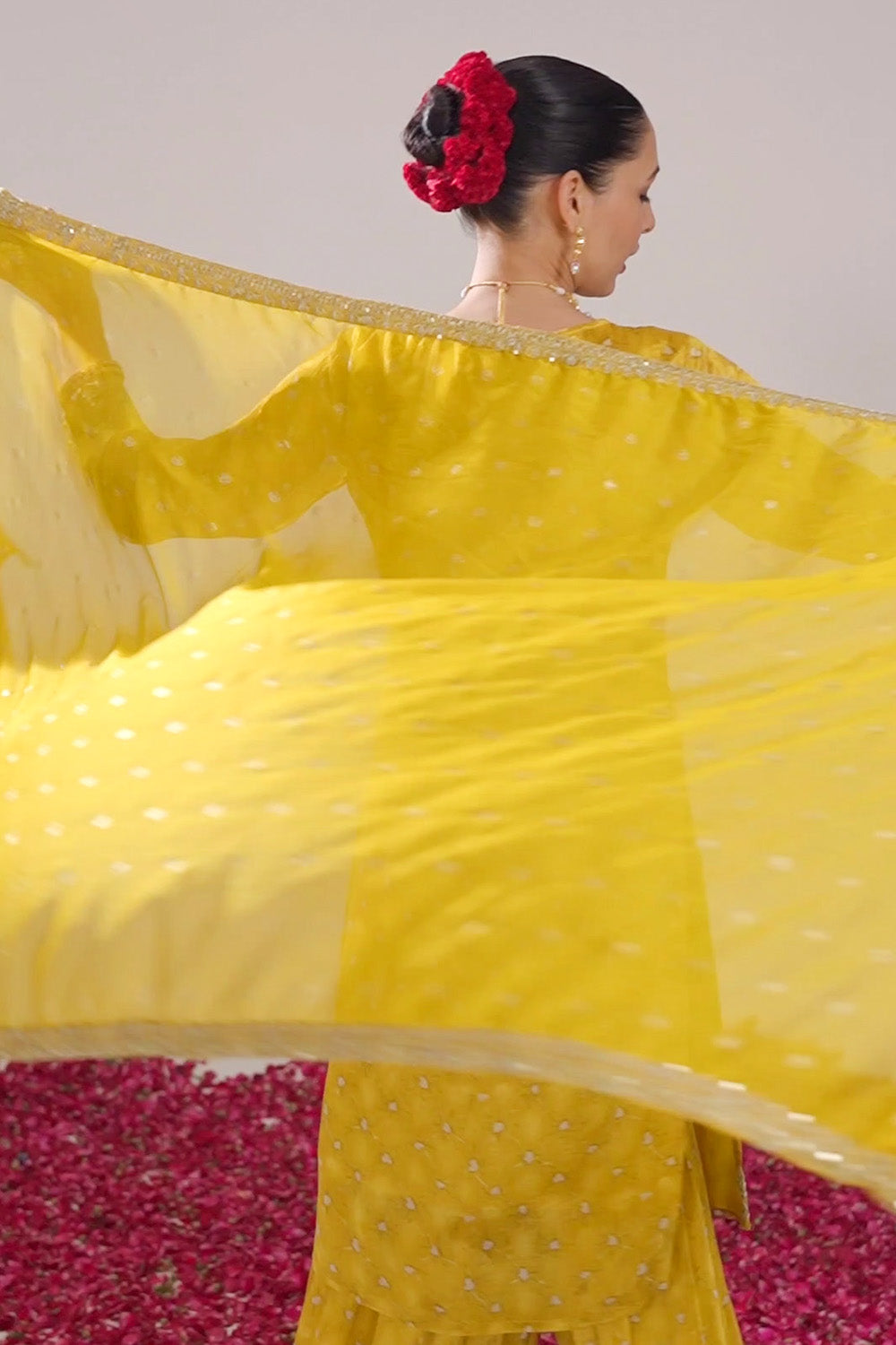 Mustard Color Silk Zari & Mirror Embroidered Suit With Palazzo