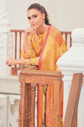 Mustard Colour Cotton Floral Printed Unstitched Suit Material