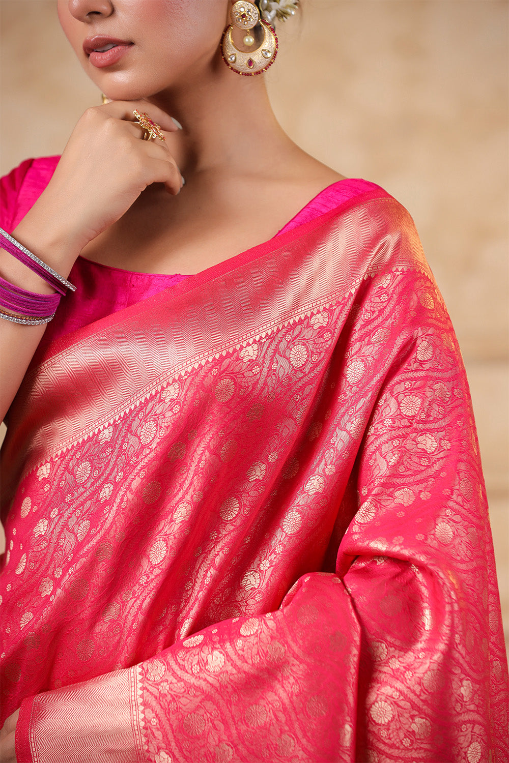 Fuschia Pink Silk Woven Saree