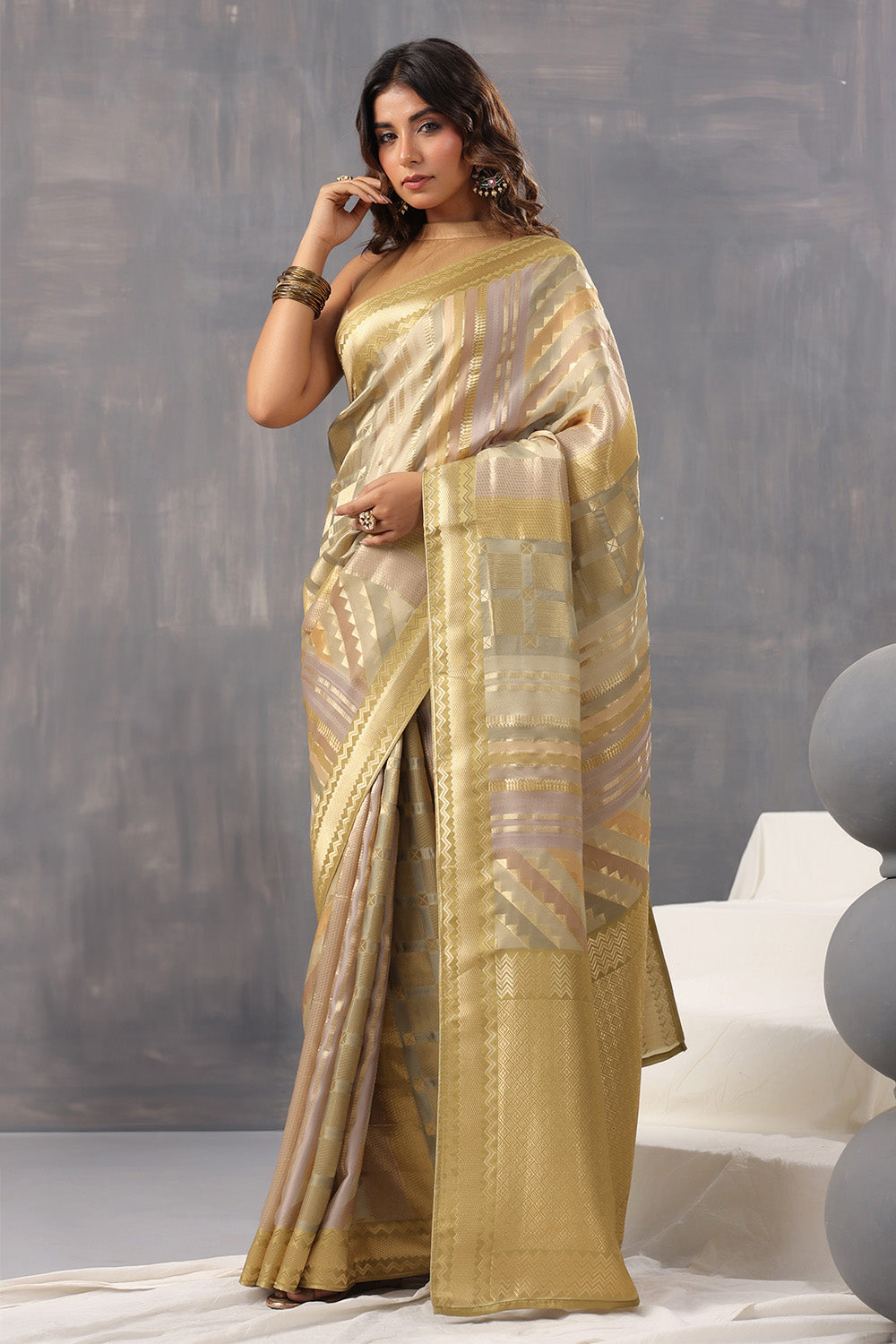 Olive Green Color Crepe Silk Woven Saree