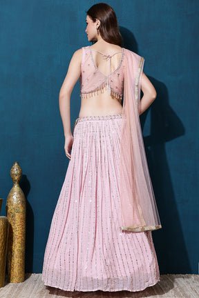 Pink Color Embroidered Georgette Lehenga