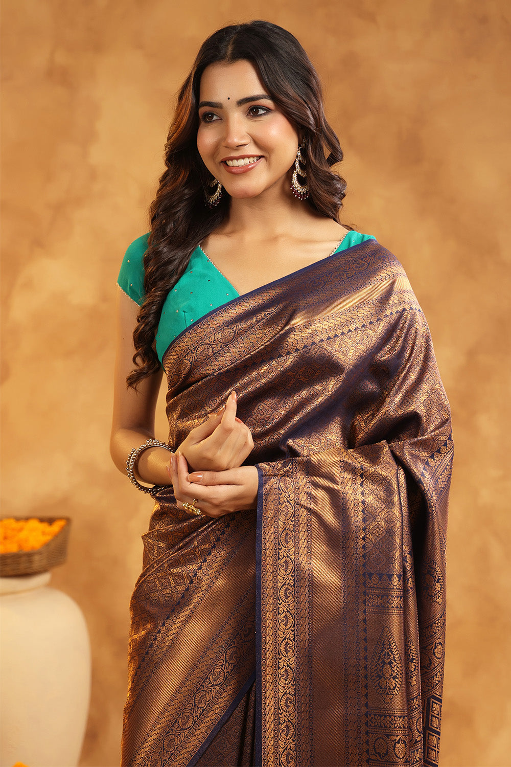 Navy Colour Silk Zari Woven Saree