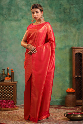 Deep Carmine Pink Colour Silk Zari Woven Saree