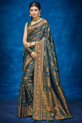 Dark Teal Color Woven Silk Banarasi Saree