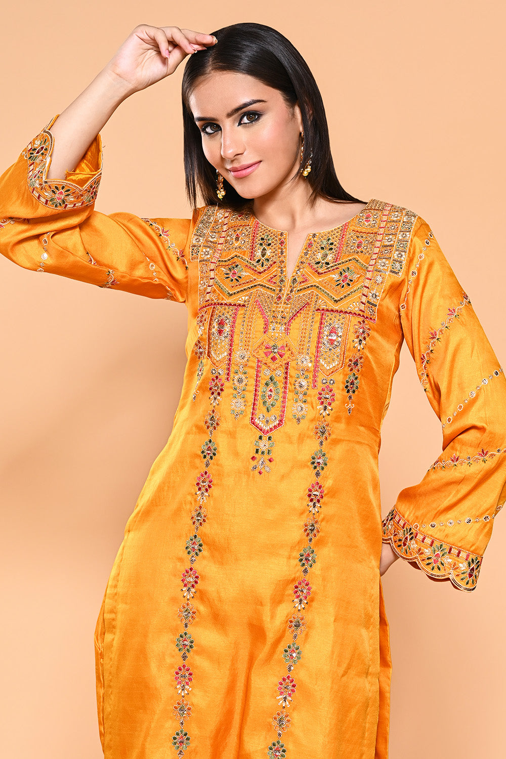 Mustard Color Dola Silk Resham & Zari Embroidered Suit