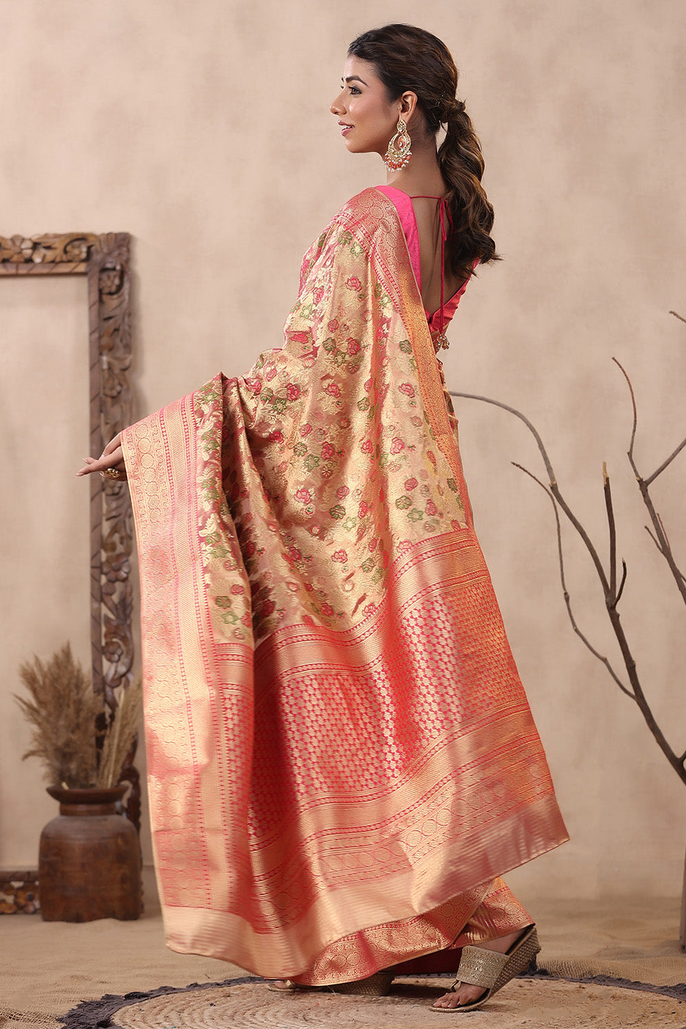 Buy Light Pink Weaving Banarasi Tissue Saree Online