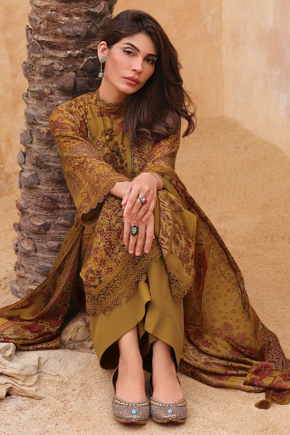 Clay Brown Color Floral Printed Spun Unstitched Suit Material