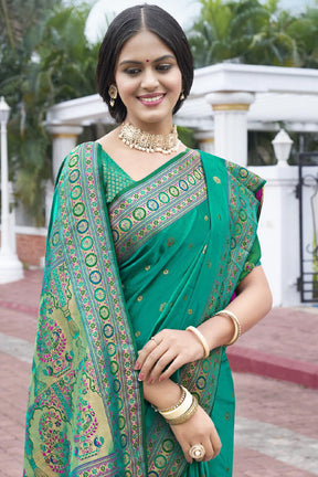 Persian Green Color Pathani Work Silk Saree