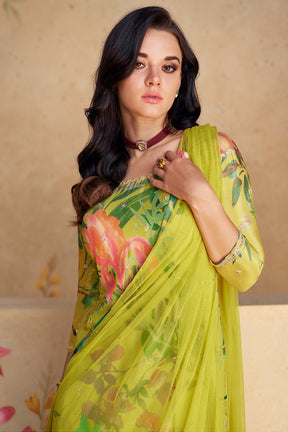 Green Color Crepe Silk Printed & Embroidered Suit With Palazzo