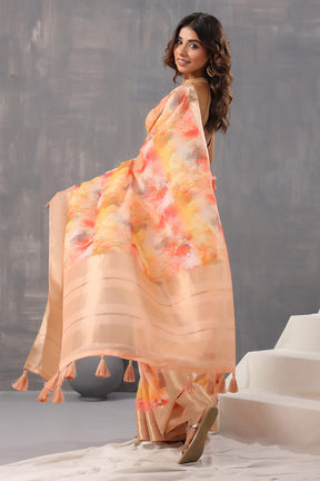 Multi-Color Floral Printed Organza Saree