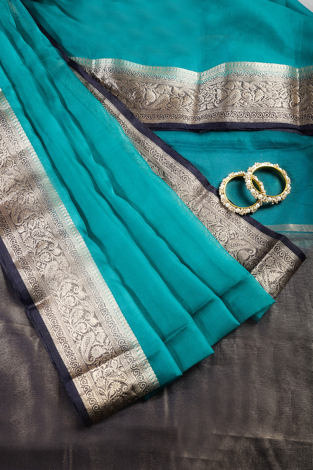 Teal Color Organza Saree