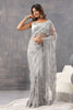 Grey Color Net Embroidered Saree