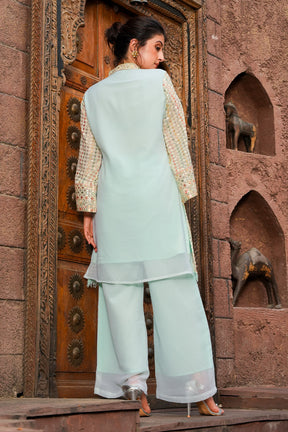 Powder Blue Color Georgette Mirror & Thread Embroidered Kurta Set