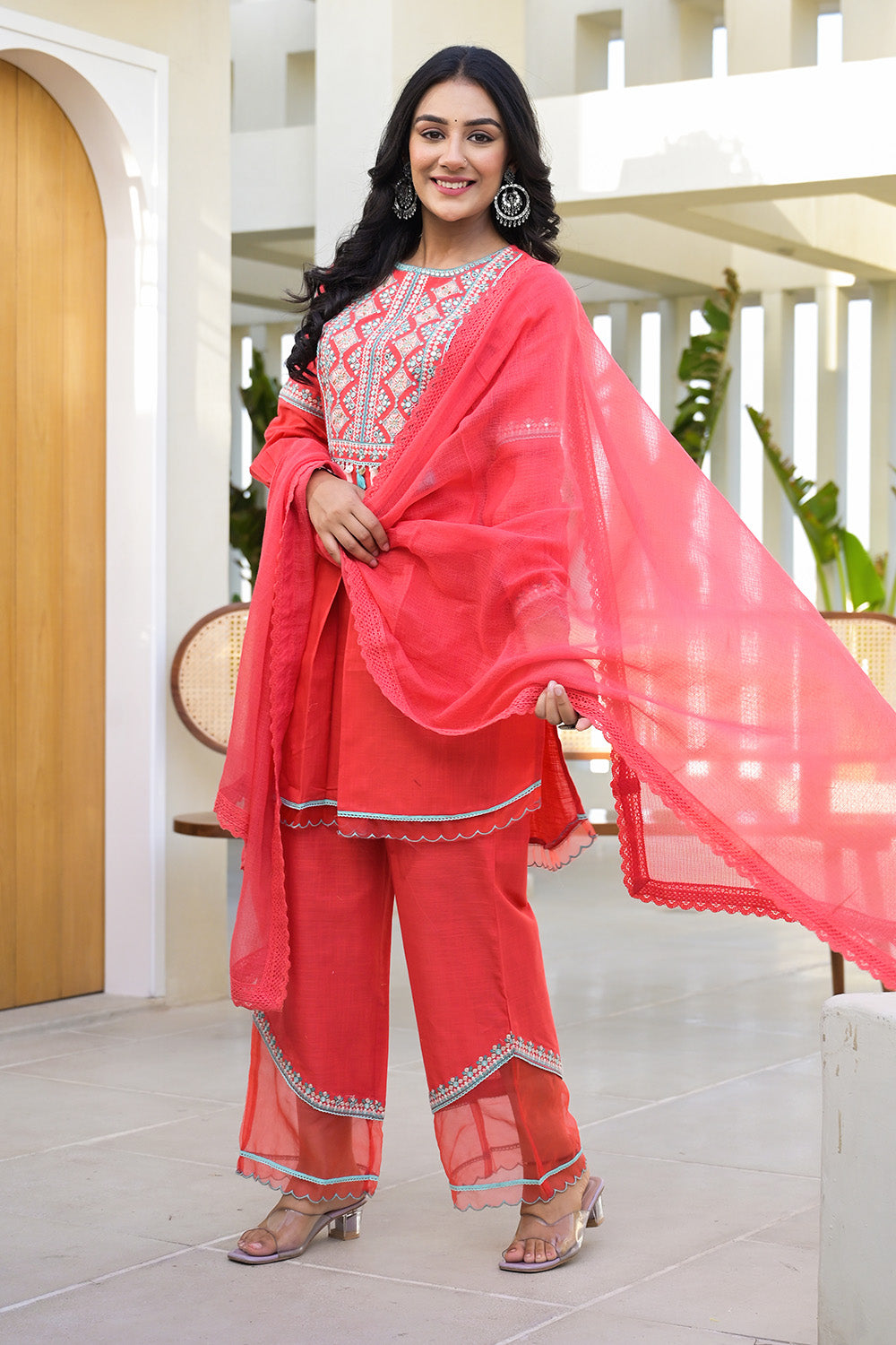 Red Color Cotton embroidered Suit