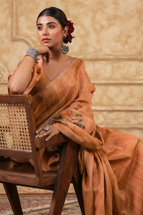 Brown Color Tussar Silk Saree