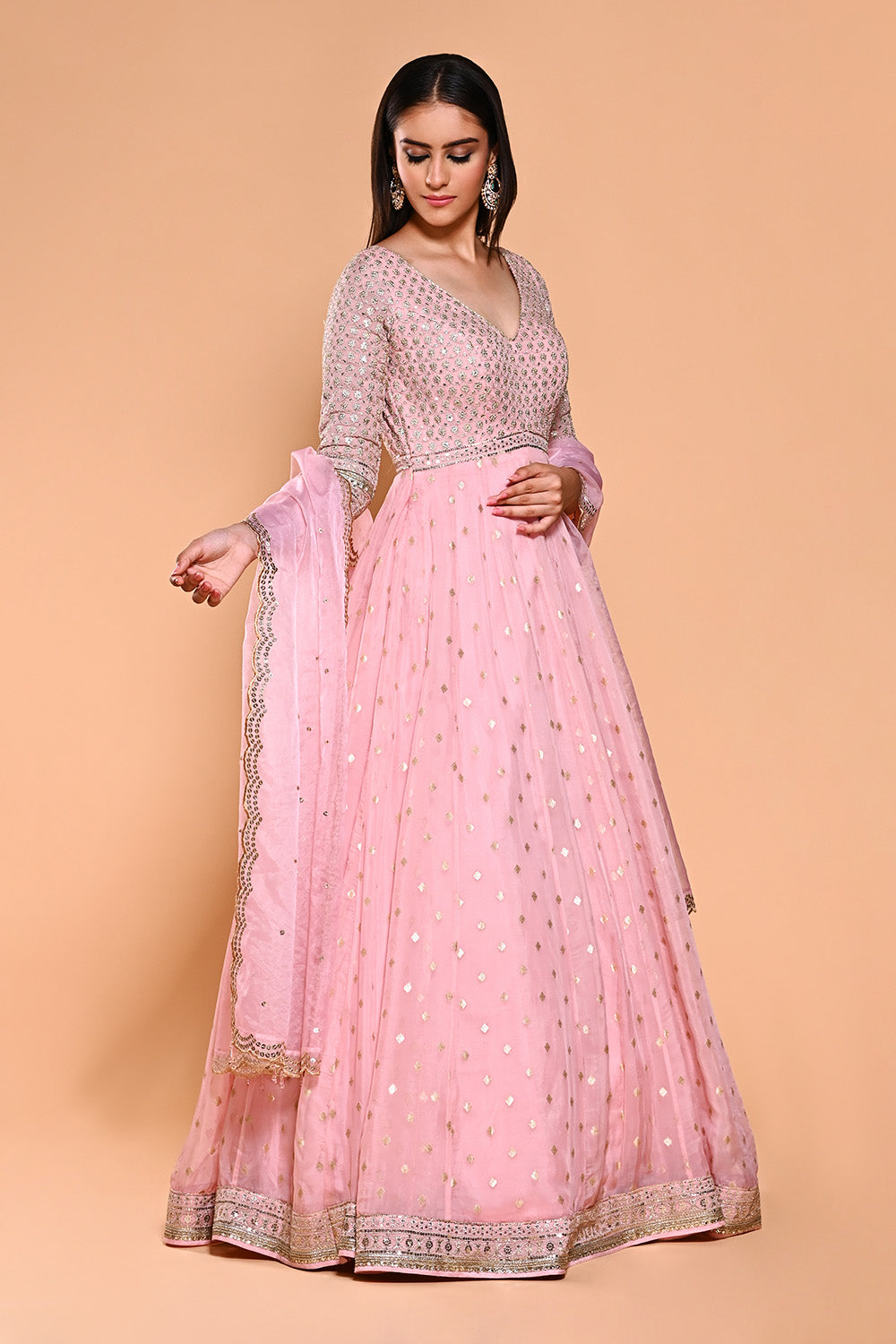 Pink Color Organza Georgette Embroidered Anarkali Suit