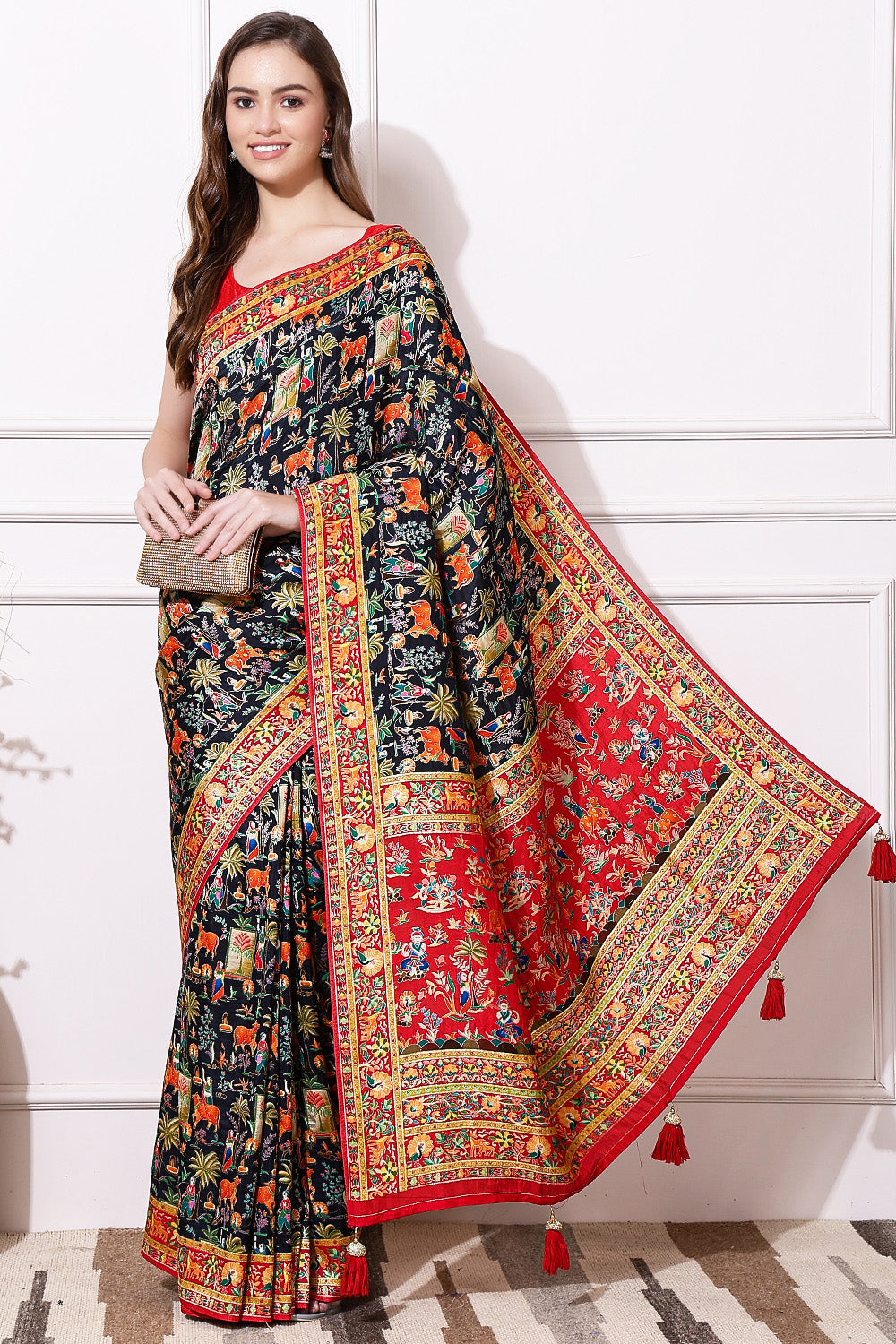 Black Color Silk Kalamkari Handloom Saree