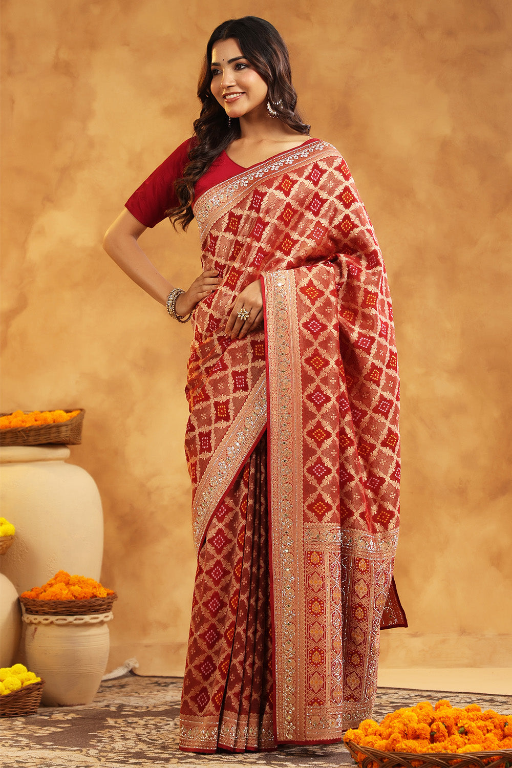 Maroon Color Khhadi Georgette Woven Saree