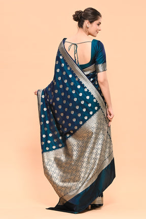 Peacock Blue Color Woven Banarasi Silk Saree