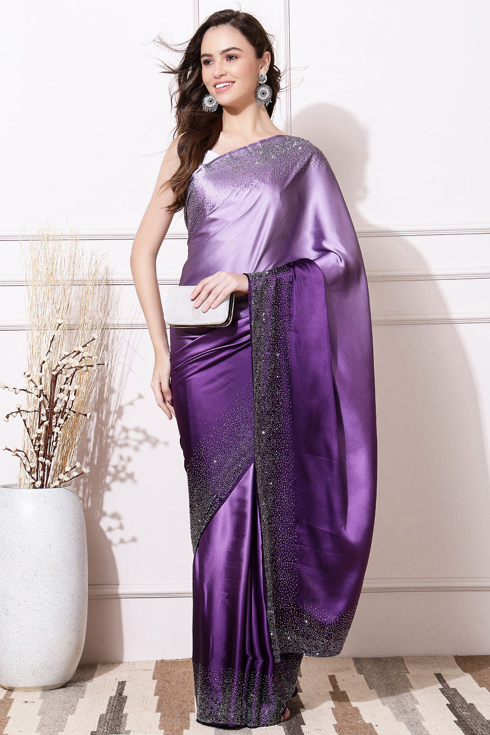 Purple & Mauve Ombre Satin Swarovski Work Saree