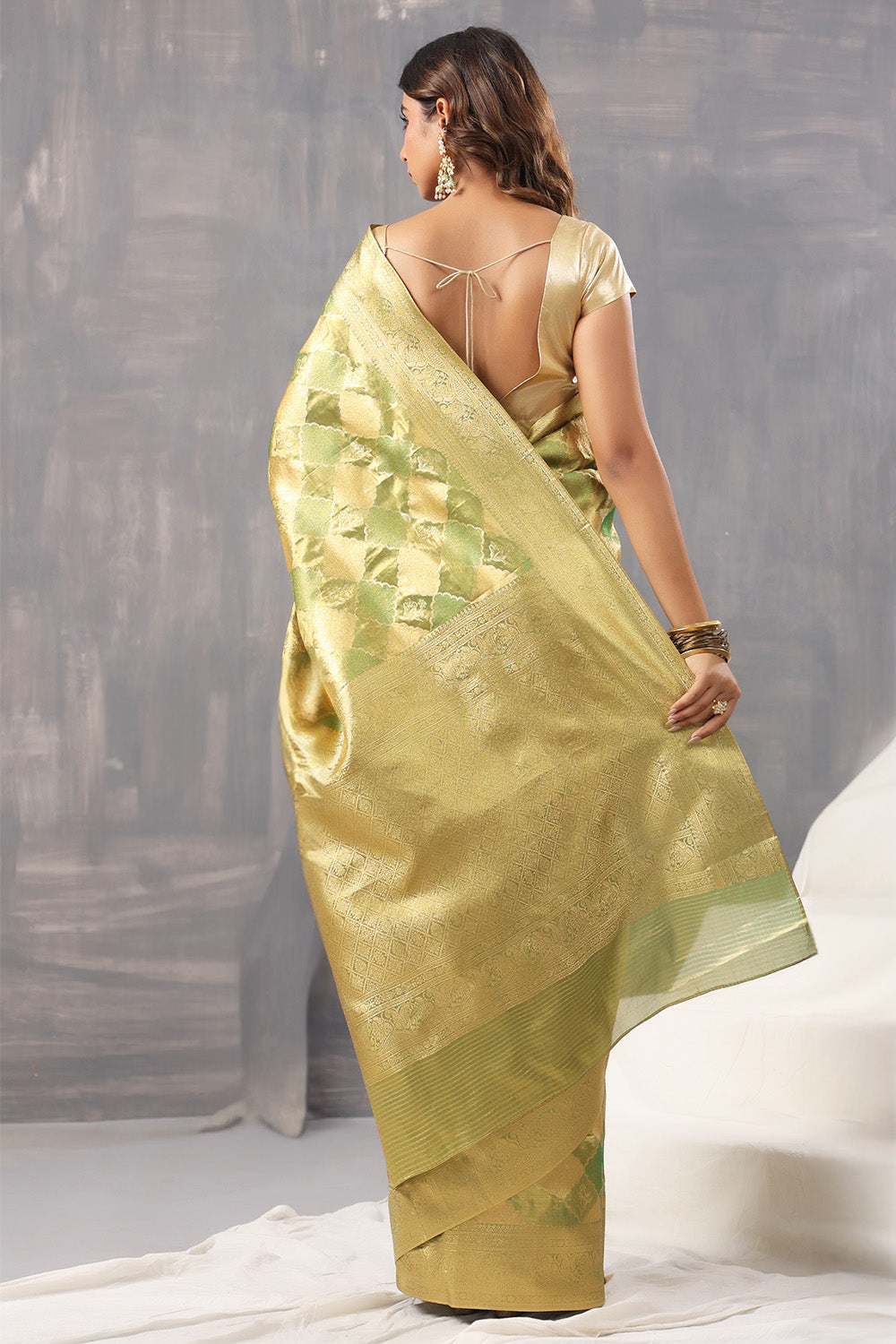 Golden & Green Color Silk Woven Saree