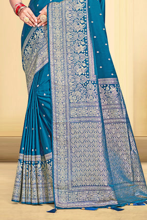 Peacock Blue Color Zari Woven Silk Saree