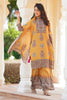 Mustard Color Crepe Neck Embroidered & Printed Suit With Palazzo