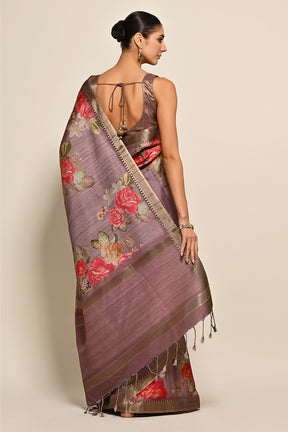 Light Mauve Colour Printed Tussar Silk Saree.