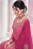 Pink Color Chinon Crepe Embroidered Unstitched Suit Fabric With Stitched Sharara